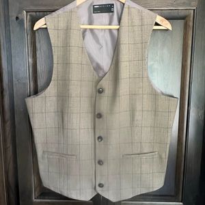 Brown and tan window pane plaid vest ASOS Design sz 44